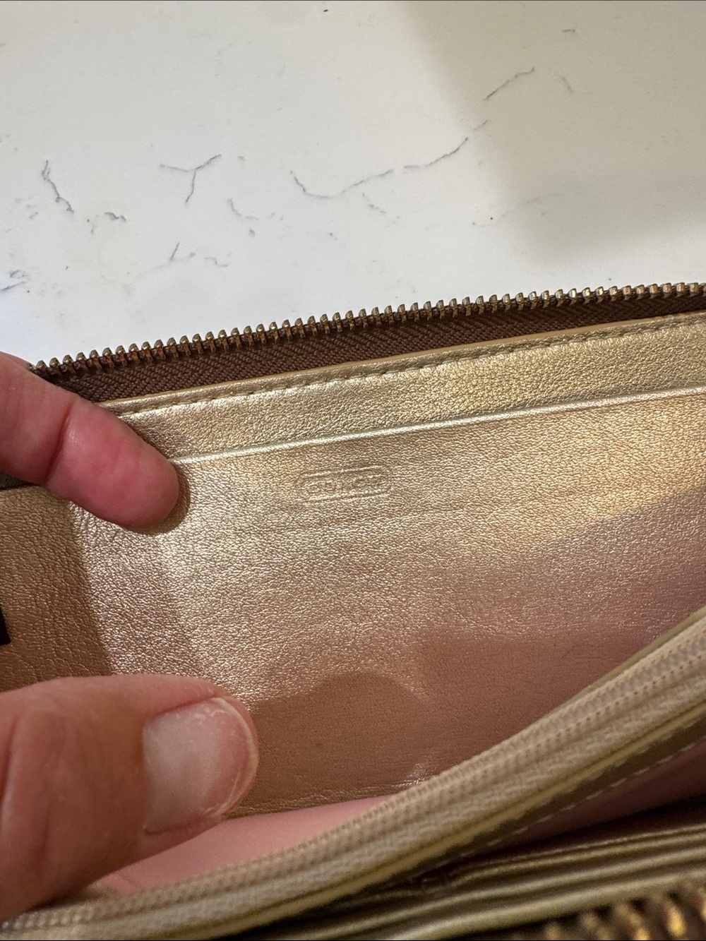 Coach Brown Monogram Wallet with Metallic Gold Trim - Picture 11 of 13